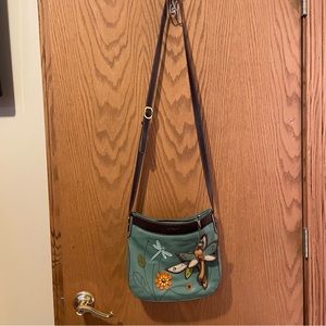 Chala Dragonfly teal crescent crossbody with matching keychain and dangle
